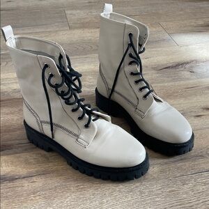 Elegant Cream Lace-Up Combat Boots